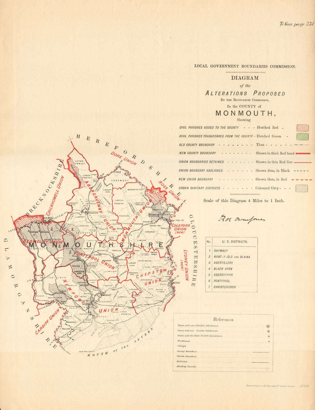 Alterations Proposed in Monmouthshire. JONES. BOUNDARY COMMISSION 1888 old map